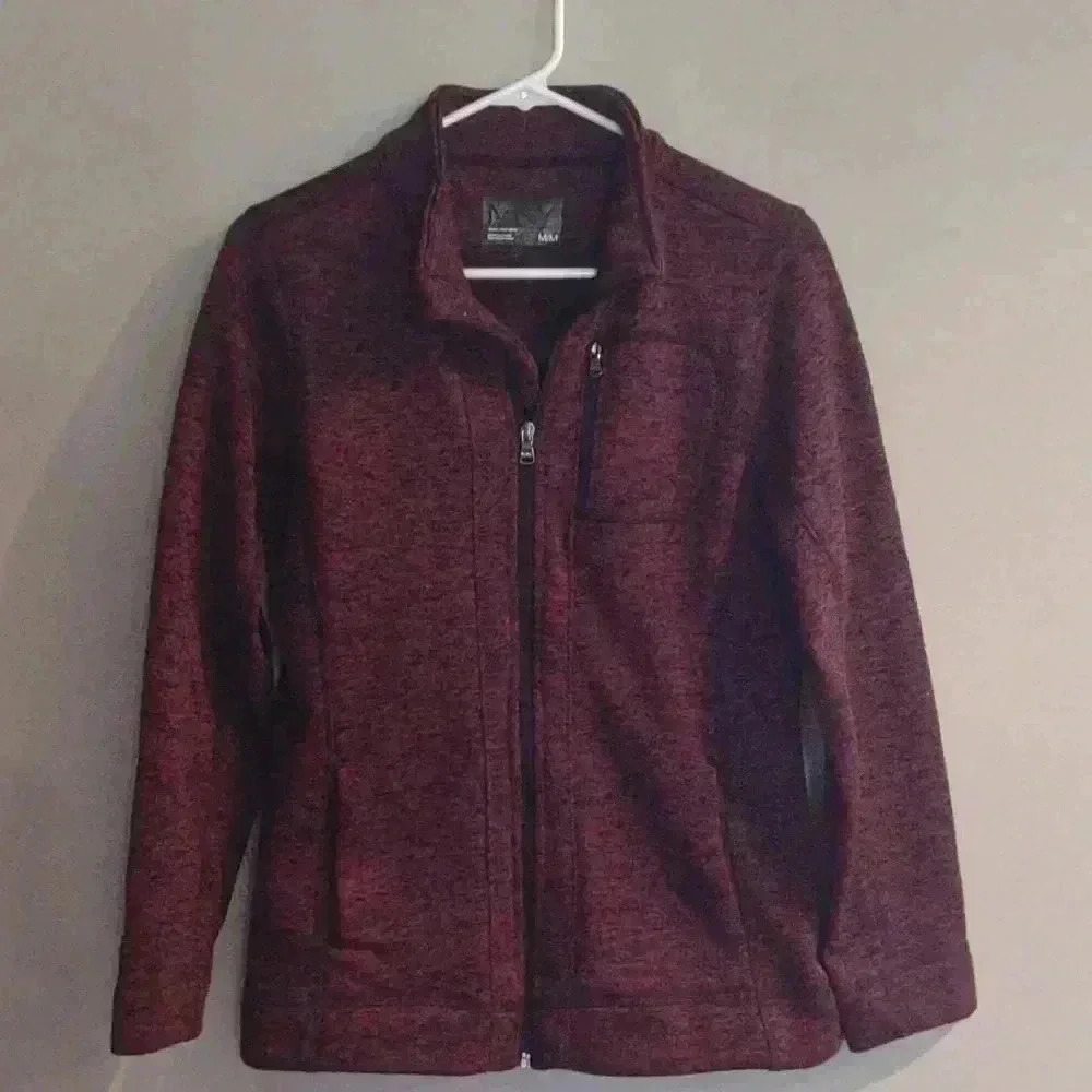 Marc New York maroon black fleece zip jacket women's med